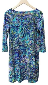Lilly Pulitzer Hollee Sneak a Beak Blue Tropical Cotton Shift Dress Women's S - Picture 1 of 6