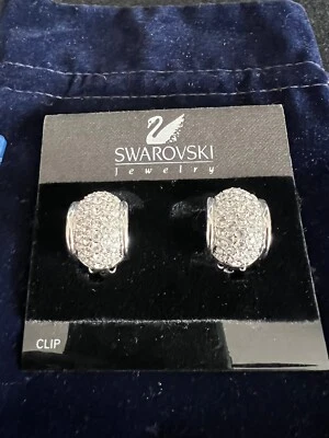 SWAROVSKI CRYSTAL HUGGIE / HOOP EARRINGS NEW ON CARD SWAN LOGO - Image 1 of 4