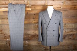 M&S double breasted fit suit 38S 32W 29L grey glen plaid check wool
