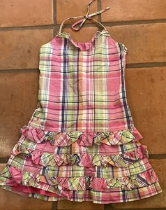 Ralph Lauren NWOT Pink plaid ruffles dress Halter/ Spaghetti Straps girls Sz  8 - Picture 1 of 4