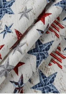 LINED WINDOW VALANCE CURTAIN 42 X 12 PATRIOTIC USA JULY 4TH STARS WHITE PLANK - Picture 1 of 5