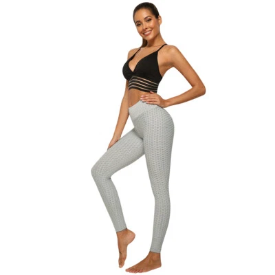 Women Yoga Gym Anti-Cellulite Leggings Fitness Solid Butt Lift Elastic Pants HSL - Image 1 of 4
