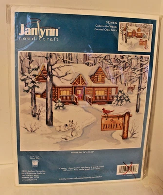 Kit de punto de cruz vintage Janlynn #023-0584 cabaña en el bosque/nieve contada 2011 Foto 1 de 4