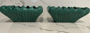 2 Vintage MCM Maurice Keramik grün rechteckig 7" Übertopf mit gekräuseltem Rand - CA - Bild 1 von 4