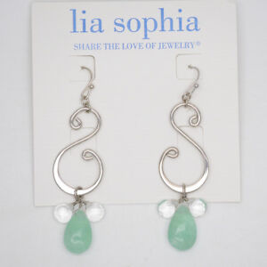 lia sophia jewelry silver tone teardrop dangle hoop earrings green genuine stone