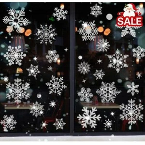 100X Reusable Christmas Window Snowflakes Stickers Clings Decal Xmas Store Decor - Picture 1 of 14
