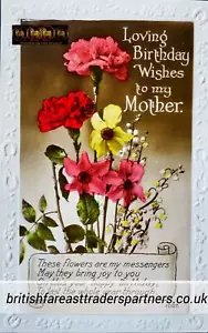 VINTAGE MOTHER'S BIRTHDAY GREETINGS Posy Bunch of Flowers RPPC Postcard - Picture 1 of 2