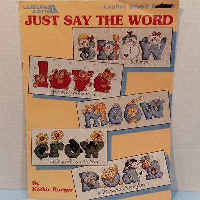 Children Just Say the Word Counted Cross Stitch 5 Patterns Snowmen Love Meow - Image 1 of 4