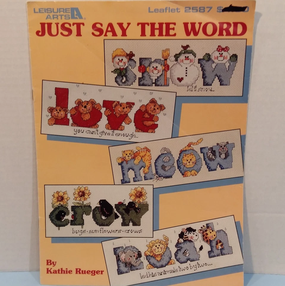 Children Just Say the Word Counted Cross Stitch 5 Patterns Snowmen Love Meow - Image 1 of 4