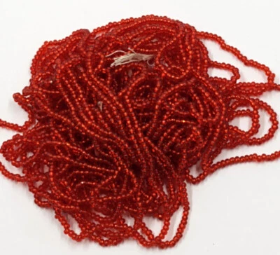 Cuentas de semillas de vidrio checo vintage Hank parciales rojas medianas transparentes 11/0 BB109-4 Foto 1 de 3