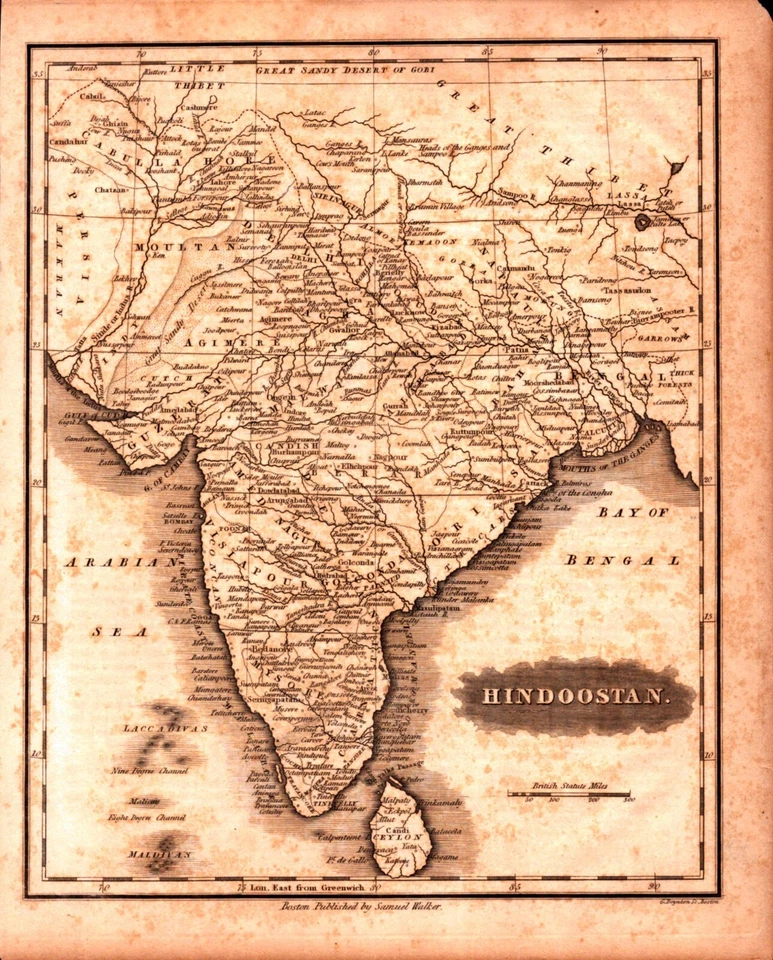 HINDOOSTÁN, INDIA Antiguo mapa auténtico 1828 Foto 1 de 1