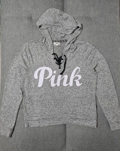 UNDERCOVER Felpa con cappuccio Victoria's Secret rosa donna grigio stringata maglione taglia L
