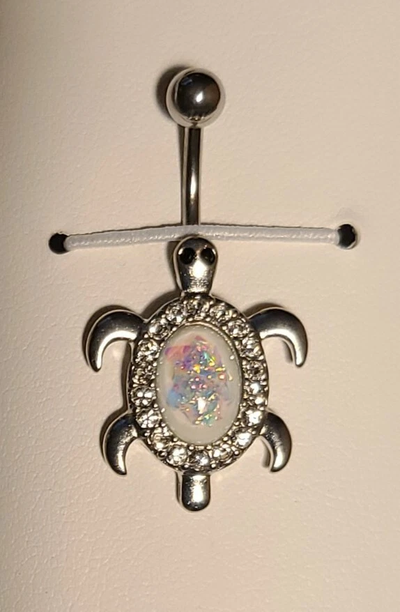 Centro de brillo ópalo y cristal pavimentado tortuga 316L acero quirúrgico ombligo... Foto 1 de 1