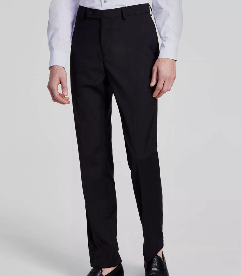 Calvin Klein Slim-fit Solid Dress Pants 36 X 30 Black Washable