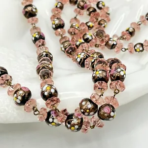 Murano Venetian Glass Bead Necklace Wedding Cake Aventurine Gold Black Daisy - Picture 1 of 7