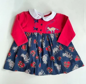 Vtg Baby Dress Cats & Hearts Long Sleeve 18 months Red White Blue Plaid Flowers - Picture 1 of 9