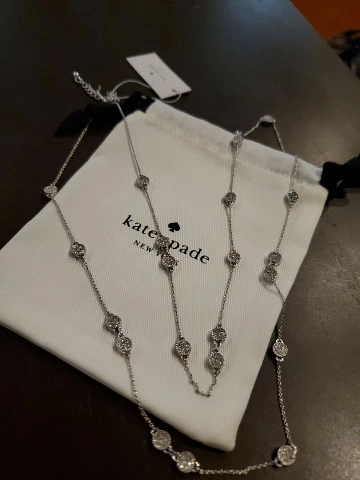 Kate Spade Silver Plated Gatsby Dot Pave' Disc Scatter Necklace O0ru0965