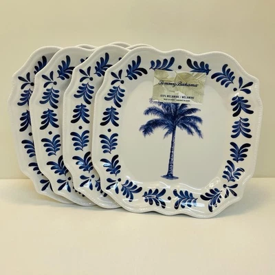 Tommy Bahama 4 Platos de Ensalada de Melamina 8.5” Azul y Blanco Palmera Costera NUEVO Foto 1 de 4