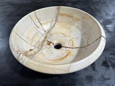 16" Teakwood Marble Natural Stone Bathroom Vessel Sink AS-IS Sale sink# 234 - Image 1 of 4