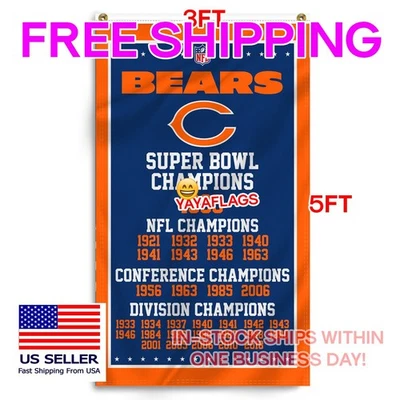 Chicago Bears 3x5 ft Banner Da Bears C Super Bowl Champions Bandera Envío GRATIS Foto 1 de 4