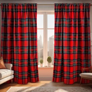 Christmas Red Plaid Curtains 52" w x 63" L Red and Black Green Buffalo Tartan... - Bild 1 von 7