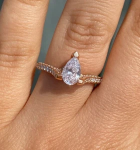 Fancy 1.70 Ct Pear Cut Moissanite Solitaire Engagement Ring 14K Rose Gold Plated - Picture 1 of 7