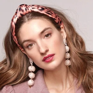 Lele Sadoughi Pink Leopard Print, Knotted Silk Headband - Picture 1 of 9