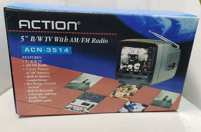 ACTION ACN-3514 Portable Black & White TV Television With AM/FM Radio NIB - Image 1 of 3