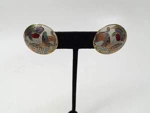 PENDIENTES POSTES PERFORADOS DISEÑO MARIPOSA ESMALTE CLOISONNE REDONDOS GRANDES DE COLECCIÓN - Imagen 1 de 4