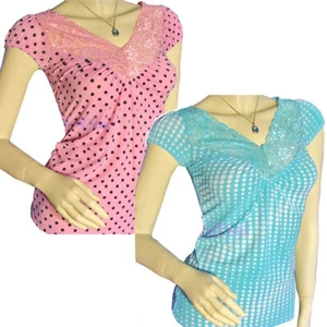 New Y2K Babydoll Top Lace Trim Polka Dot Made USA Surfer Skater Fairy Soft Girl - Picture 1 of 15
