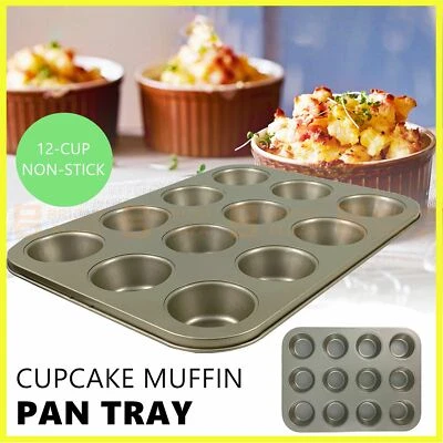 12 Cup Muffin Cupcake Pan Tray Tin Cake Non-Stick Baking Bakeware Dish Cookie - image 1 of 4