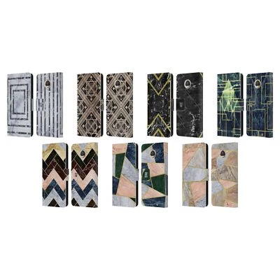 HEAD CASE DESIGNS GEOMETRIC MARBLE LEATHER BOOK WALLET CASE FOR MOTOROLA PHONES - Image 1 of 4