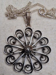 Silver 830 filigree pendant necklace Nordic design Scandinavian  - Picture 1 of 4
