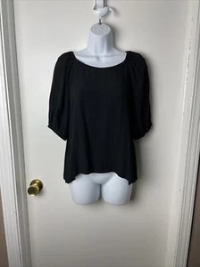 Neu mit Etikett $ 54,50 LOFT Damen schwarz kurzärmelig 100 % Rayonbluse Größe Medium - Bild 1 von 13