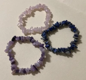 3 Piece Gemstone Chip Bracelet Rose Quartz - Lapis Lazuli - Lavender Quartz - Picture 1 of 10