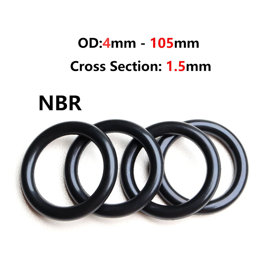 1.5mm Cross Section O-Rings Nitrile (NBR) Rubber Metric Oring Seals 4mm - 105mm