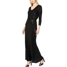 Calvin Klein Womens Black Metallic Embellished Evening Dress Gown 6 BHFO 5821