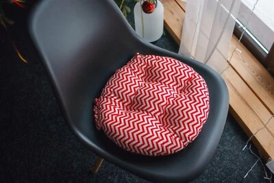 Round Chair Cushion with Ties — Candy Cane Chevron - Image 1 of 4