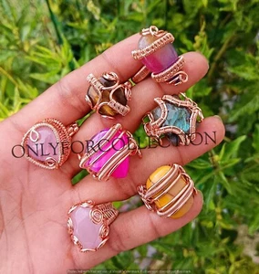 Multistone & Mix Gemstone Wholesale Copper Wire Wrap Handmade Rings Lot - Picture 1 of 3