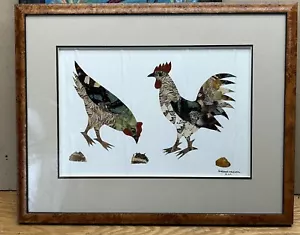 Vintage Ala Farfalla Arte Gallo Gallina Pascolo Firmato Incorniciato Regione Teneyambi - Foto 1 di 13