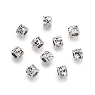 500Pcs Tibetan Alloy Column Metal Beads Bumpy Large Hole  Spacers Silver 8.5mm - Image 1 of 4