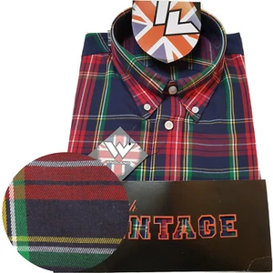 Camisa Warrior Reino Unido Inglaterra con Botones PISTOLAS Camisa Calce Ajustado Skinhead Mod - Imagen 1 de 10