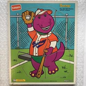 Vintage Barney The Dinosaur Collectible Wooden Puzzle 6 pcs 1990s Cartoon TV  - Picture 1 of 1