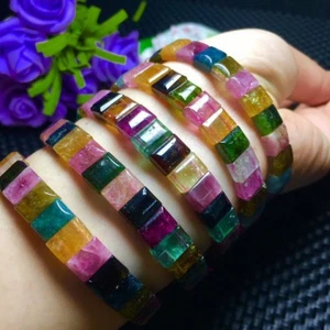 Pulsera de cuentas de cristal natural colorida turmalina 10-9 mm AAA - Imagen 1 de 4