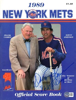 DAVEY JOHNSON Signed Autographed New York Mets Game Program 1989 BAS #BH20233 - Image 1 of 3