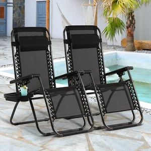 Zero Gravity Chairs 2 Pcs Patio Lounge Recliner Chairs Adjustable Chair w/Pillow - Picture 1 of 8