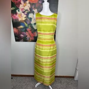 VTG 60s Jessica Howard Silk Kelly Green Striped Maxi Dress Sz 6 Y2K Glamour - Picture 1 of 7