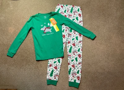 NUEVO CON ETIQUETAS Gymboree 10 Niños Niños L/S Vacaciones Navidad Perro Verde Blanco Rojo Pijama Pijamas Foto 1 de 4