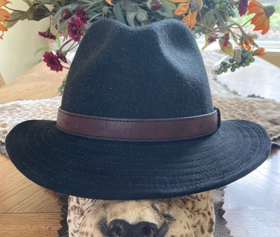 Nuevo Sombrero Stetson Hombres Negro Safari Fedora XL ** Provato Tejido Sol Sombra Repele la Lluvia Foto 1 de 4