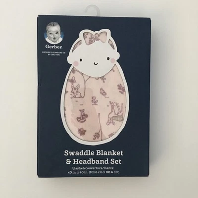 NUEVO Conjunto de manta y diadema Gerber Swaddle niñas bebé regalo bosque animal estampado Foto 1 de 4